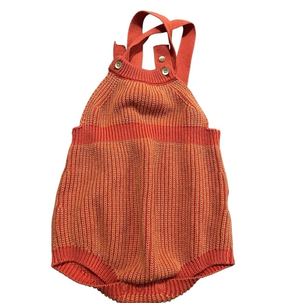 Pumpkin Orange Knit Baby Bubble Size 12 Months Fall Neutral Romper Coverall Gold